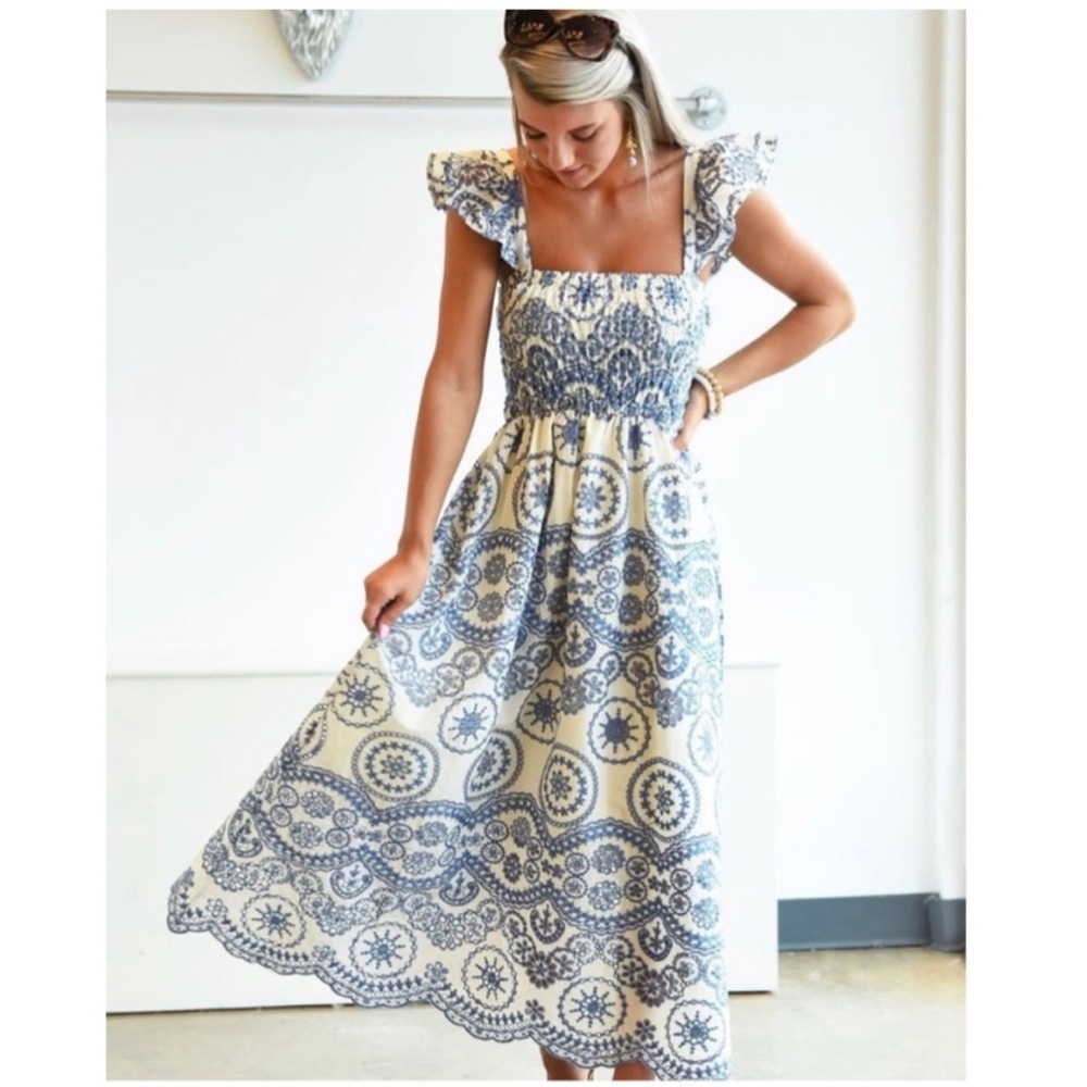 REVOLVE Blue and White Midi Dress